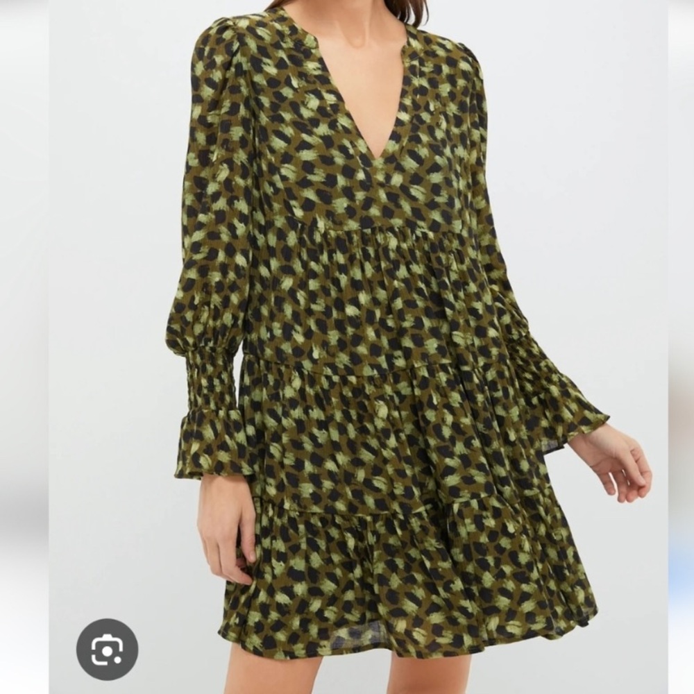 🆕POMANDER place TUCKERNUCK Kenzo Green Geometric Crepe Tiered Mini Shift Dress S